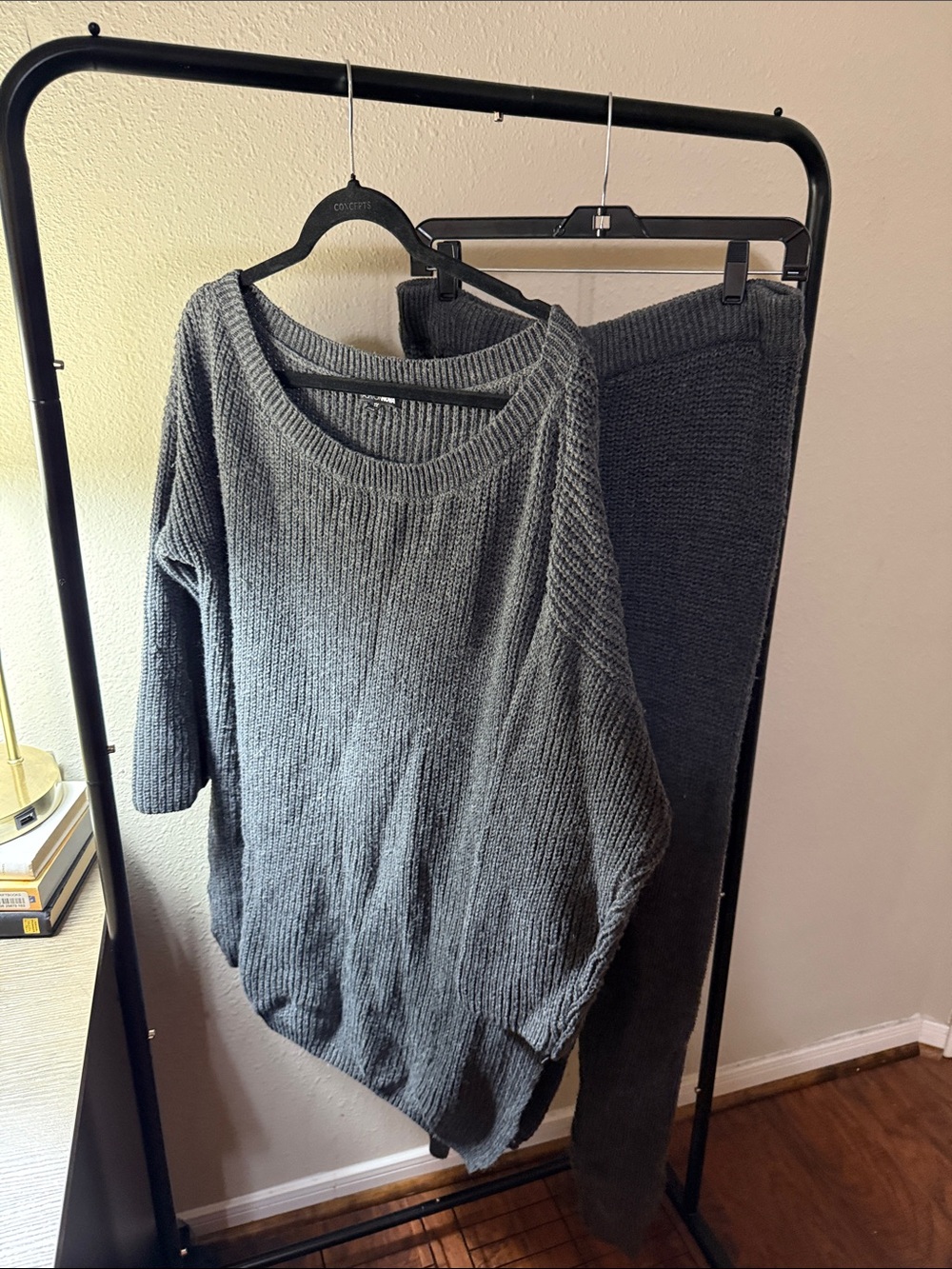 Fashion Nova Ribbed Knit Sweater Set - Charcoal Gray